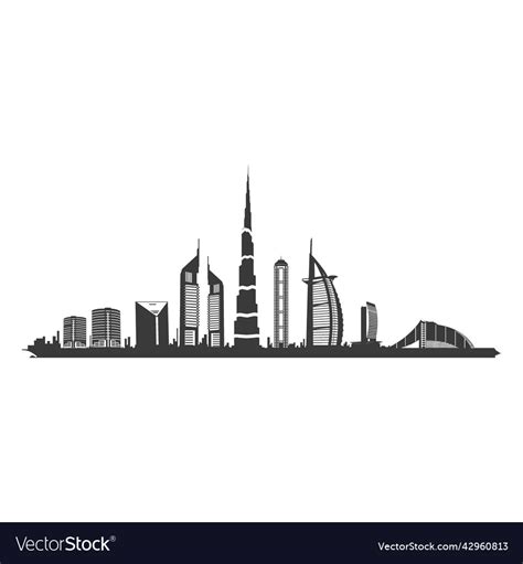 Dubai skyline silhouette high quality Royalty Free Vector