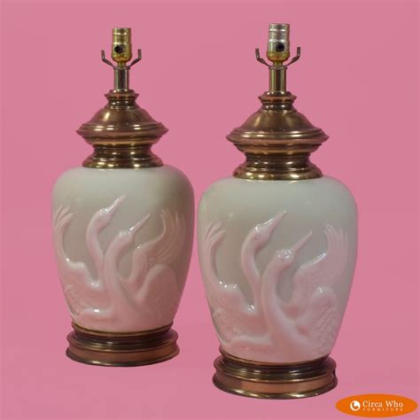 Pair of Swans and Brass Table Lamps | Circa Who