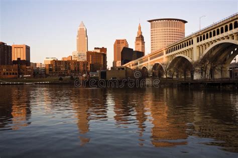 Sunset in Cleveland stock photo. Image of bridge, ohio - 14690110