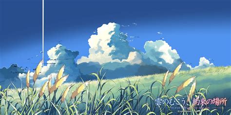 Grass field digital wallpaper, The Place Promised In Our Early Days, anime, clouds, Makoto ...