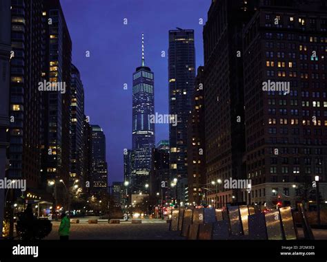 Streetview of New One World Trade Center in New York by Night, USA ...