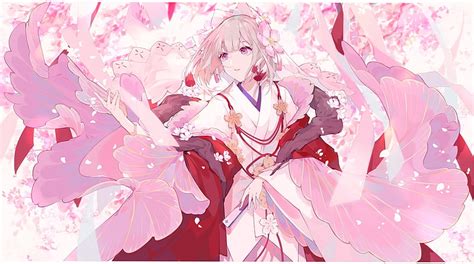 Anime girl, kimono, cherry blossom, short hair, petals, Anime, HD ...