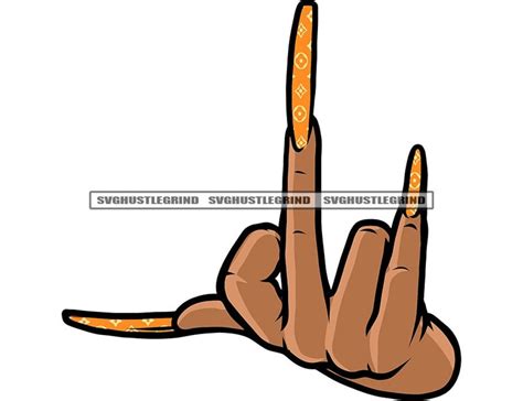 Black Woman Hand Giving Middle Finger Long Gold Nails Body Illustration ...