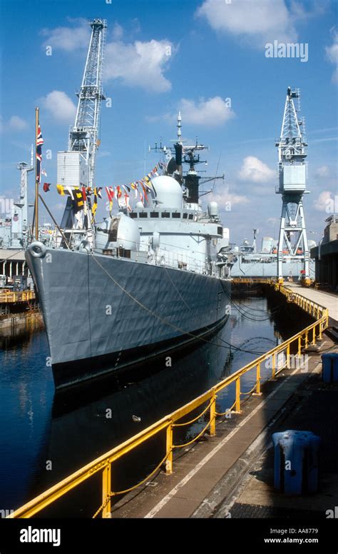 The Sheffield class type 42 destroyer HMS Newcastle at Portsmouth Naval ...