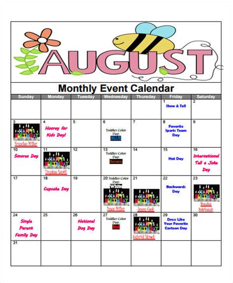 Monthly Event Calendar Template Excel | PDF Template