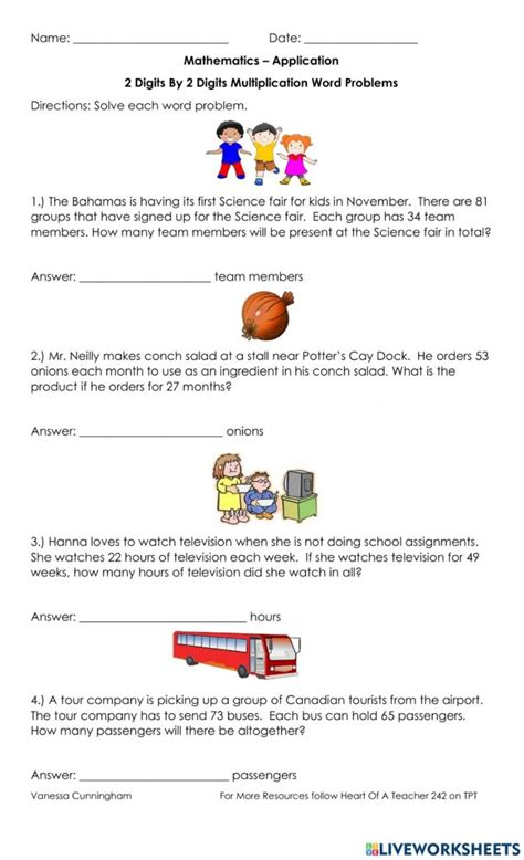 2 Digit By 2 Digit Multiplication Word Problems Worksheets Pdf ...