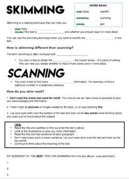 English - Reading Skills - Skim and Scan by Dream On Cue | TPT