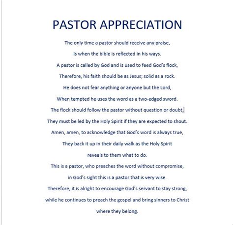 Pastor Appreciation Poems Free Printable