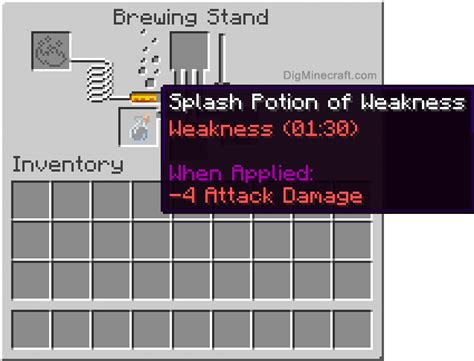 How to make a Splash Potion of Weakness (1:30/1:07) in Minecraft