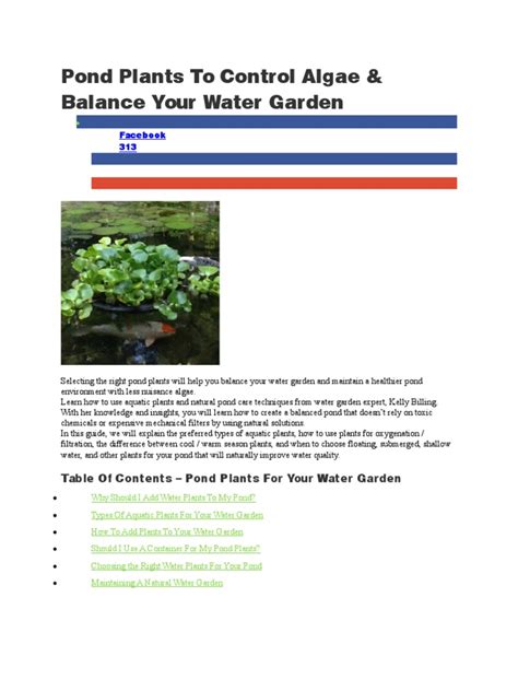 Pond Plants To Control Algae | PDF | Pond | Plants