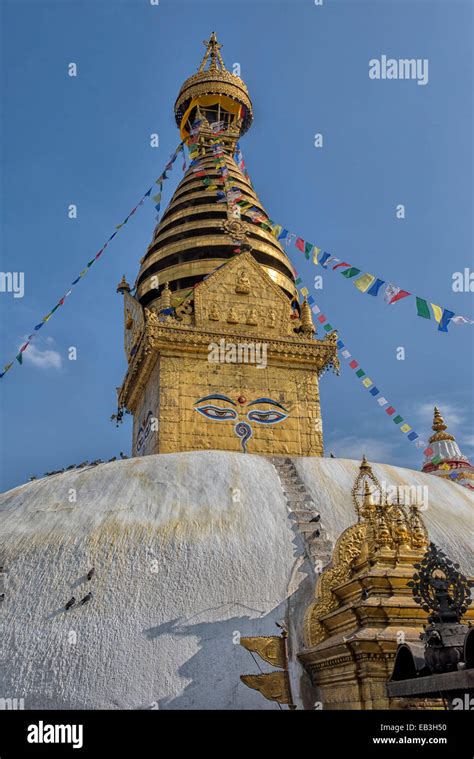 Swayambhu Stupa at Monkey Temple in Kathmandu Valley, Nepal Stock Photo ...