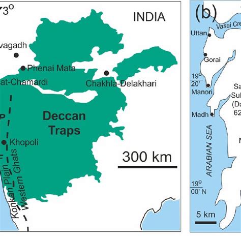 Map of the Deccan Traps (a), showing the Western Ghats escarpment ...