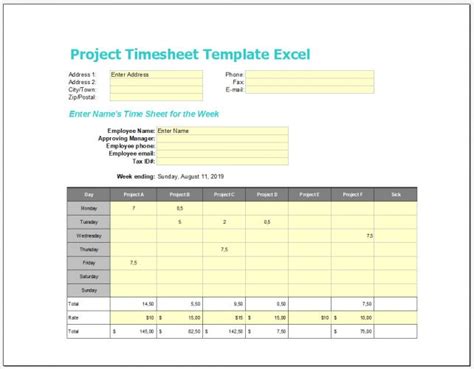 √ Free Editable Project Timesheet Template Excel