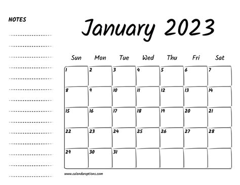 January 2023 Printable Calendar – Calendar Options