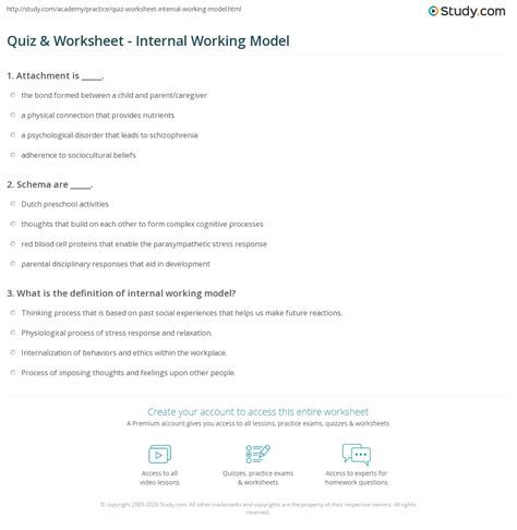 Quiz & Worksheet - Internal Working Model | Study.com