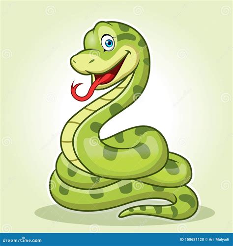 A Cute Anaconda Snake Cartoon, Circular Sitting or Standing while ...