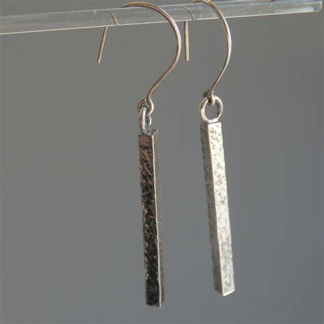 Bar Earrings / Silver Bar Earrings / Hammered Earrings / - Etsy