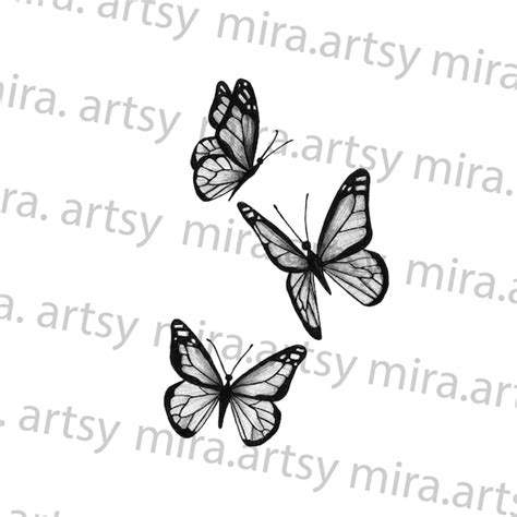 Three Butterflies Flying Drawing Scan DIGITAL DOWNLOAD for - Etsy