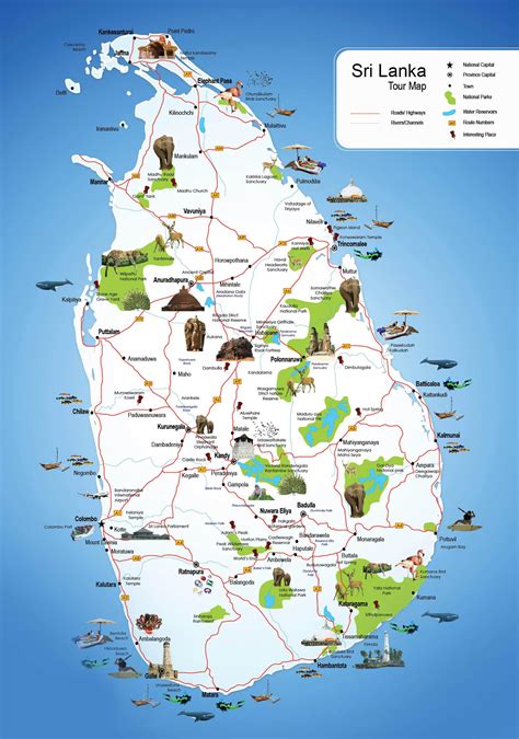 Sri Lanka tourist map - Tourist places in Sri Lanka map (Southern Asia ...