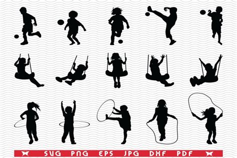 SVG Children Playing, Black Silhouettes (2115205)