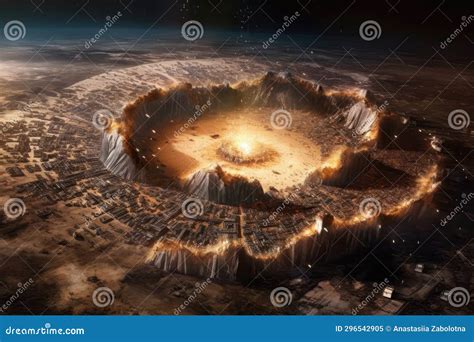 The Impact Site of Meteorite, Marked by Crater Surrounded by Displaced Earth and Debris ...