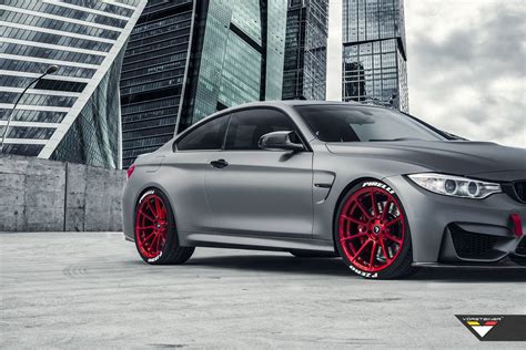 Frozen Gray BMW M4 with Candy Apple Red Vorsteiner Wheels - GTspirit