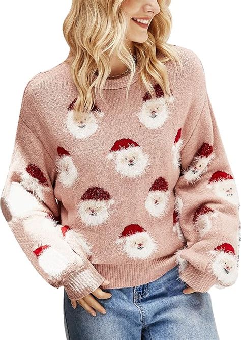 N /C Women Christmas Sweaters Pullover Long Sleeve Crewneck Cute Santa ...