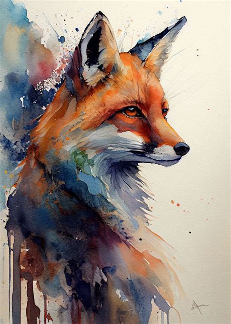 'Fox Watercolor' Poster, picture, metal print, paint by DecoyDesign | Displate