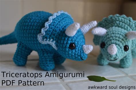 Triceratops Dinosaur Crochet Amigurumi Doll PDF Pattern