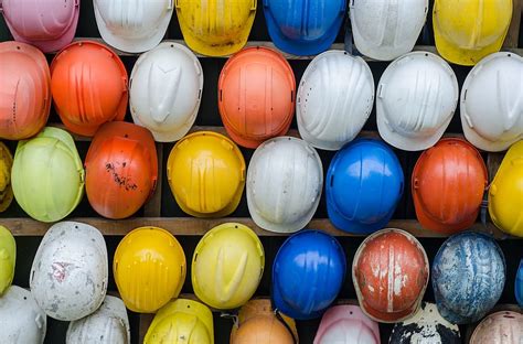 collection, construction safety helmet, colorful, colourful, construction, hardhats, helmets ...