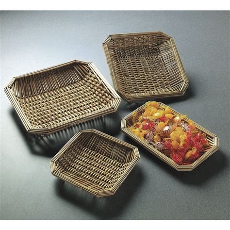 Square Wheat Straw Baskets - 8"L x 8"W x 1 1/2"H