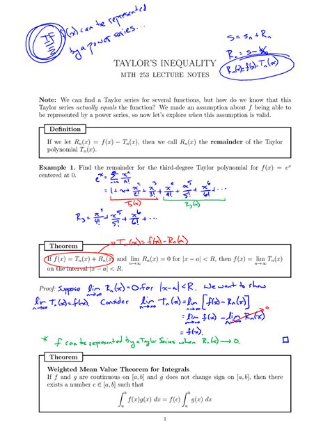 Section 8.7 - Taylors Inequality - INEQUALITY MTH 253 LECTURE NOTES Note: We can find a Taylor ...