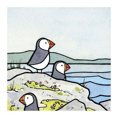 Puffins Watercolor Illustration Print - studiotuesday