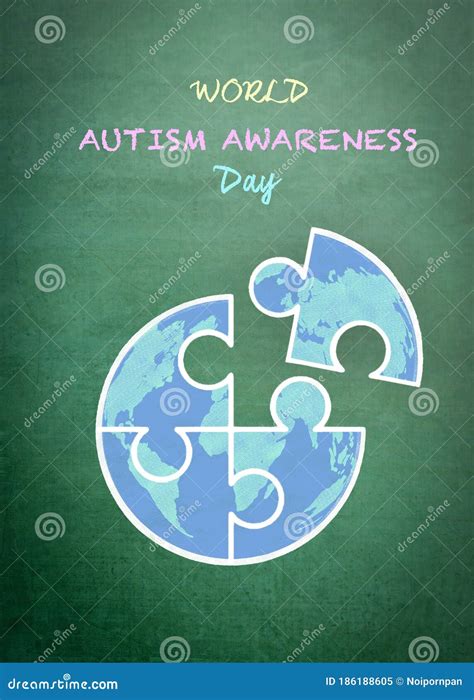 World Autism Awareness Day with Doodle of Globe in Puzzle Jigsaw Piece on School Green ...