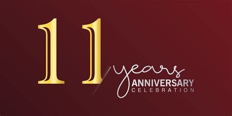 11th anniversary celebration logotype number gold color with red color background. vector ...