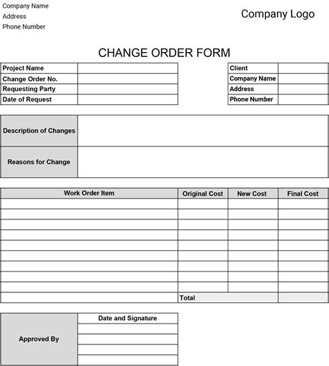 Free Printable Construction Change Order Form - Printable Forms Free Online