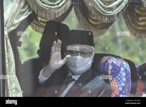 Former Malaysian Deputy Prime Minister, Ismail Sabri Yaakob reacts inside a bus before departing ...