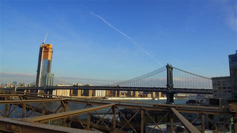 View Of Manhattan Bridge From Brooklyn Bridge Walkway Stock Video ...