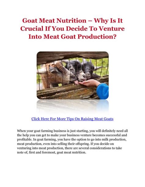 Goat Meat Nutrition – Why Is It Crucial If You Decide To Venture Into Meat Goat Production