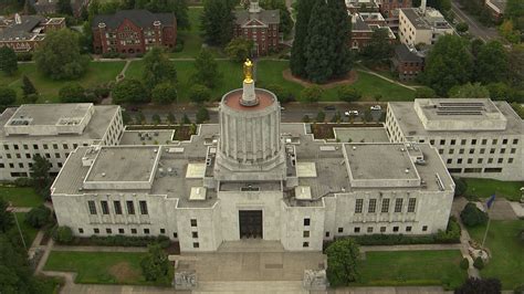 Salem, Oregon. Aerial view of the state capitol building. The art deco ...