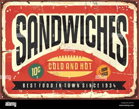 Retro food sign design for diner, restaurant or snack bar. Sandwiches vintage vector poster ...