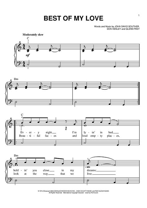 Best Of My Love" Sheet Music by Eagles for Easy Piano - Sheet Music Now