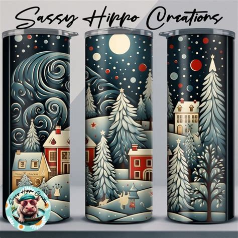 Sassy Hippo Creations | Dining | Skinny Tumbler Winter Scene Christmas Holiday Postcard 2oz ...