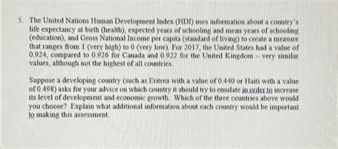 Solved The United Nations Human Development Index (IIDI) | Chegg.com