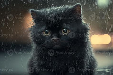 black cat, sad lonely abandoned, under the rain illustration 23928142 Stock Photo at Vecteezy