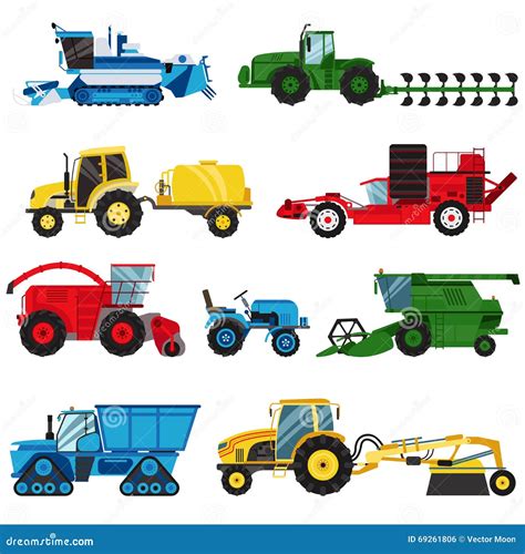 Equipment Farm for Agriculture Machinery Combine Harvester Vector. Stock Vector - Illustration ...