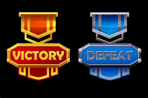 Victory and defeat badge assets award for game. Vector illustration set metal and gold medal ...