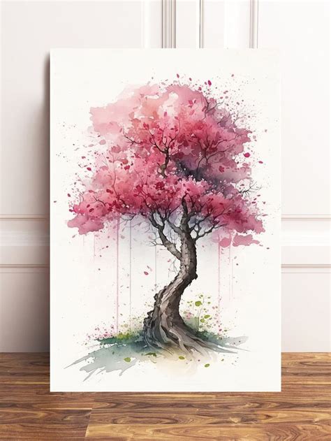 Japanese Pink Sakura Cherry Blossom Bonsai Tree Wall Art Asian Print Nature Inspired Zen ...