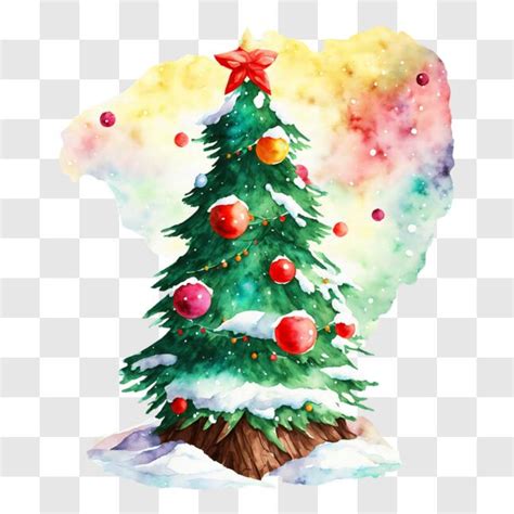 Download Colorful Watercolor Christmas Tree with Ornaments and ...