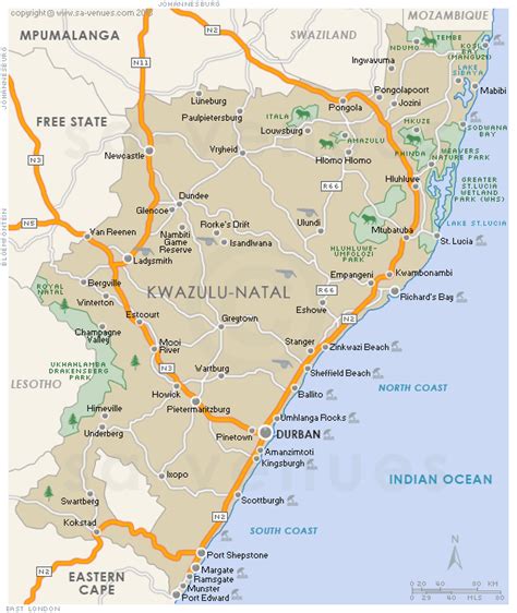 KwaZulu Natal Hybrid Physical / Political Map